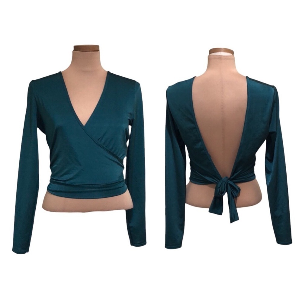 Nasty Gal Teal Long Sleeve Wrap Crop Top